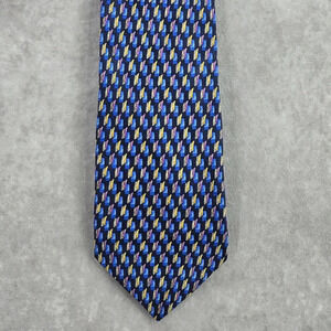 Barneys New York Blue Yellow Geometric Repp 100% Silk Italy Men's Neck Tie NWOT